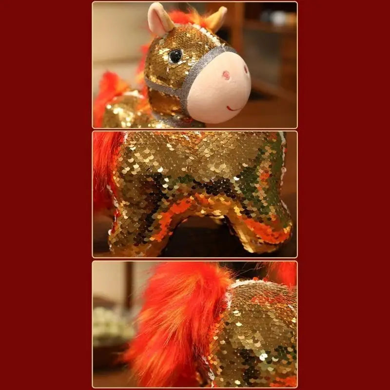 Sequined Plush Bear & Horse Stuffed Animal Desk Toy for Kids