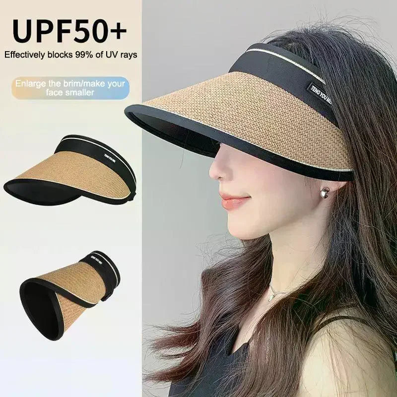 Foldable Straw Sun Visor Hat – UV Protection Beach Cap