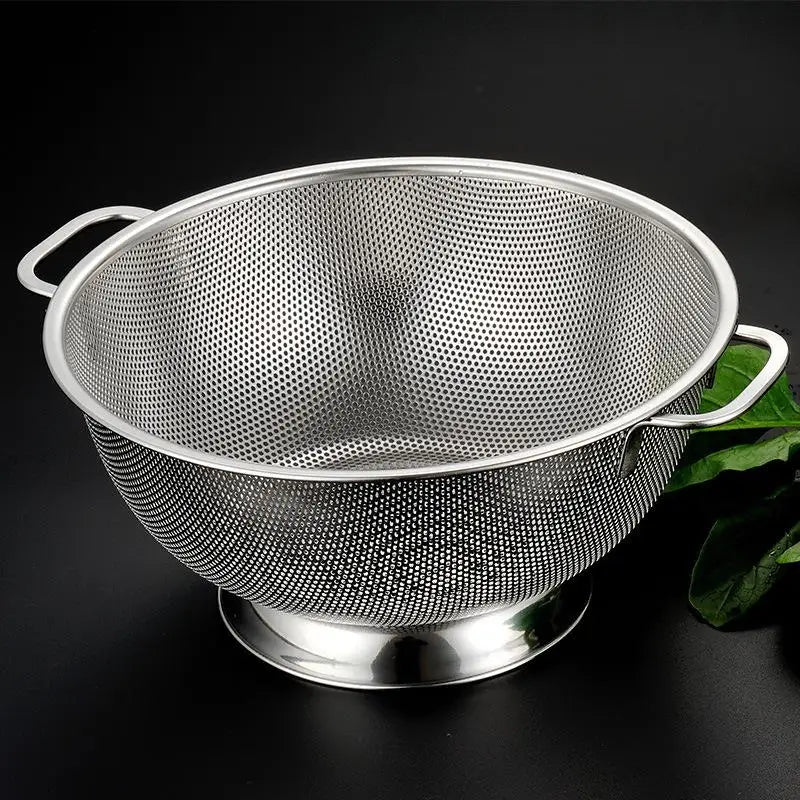New Stainless Steel Colander With Double Handle Food Pasta Strainer Basket With Self-draining Solid Ring Base Fine Mesh Filter Peaceful Pleasures Health and Wellness
