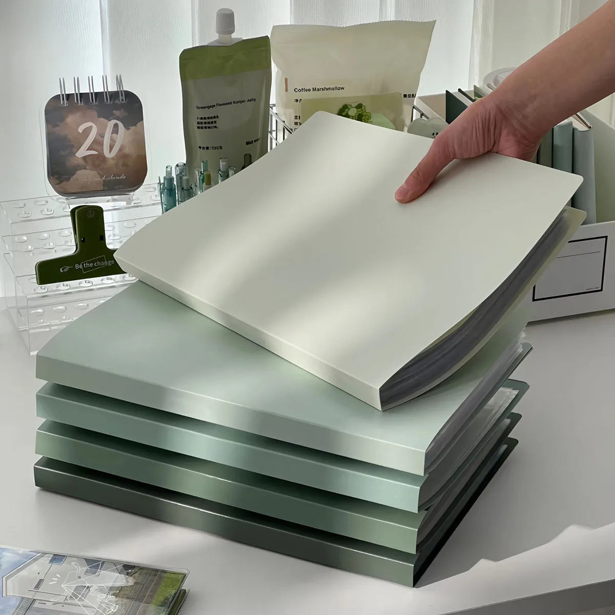 A4 Data Book Green Gradient Color Folder Student Exam Paper Storage Book Large Capacity 30 Pages Practical Office Supplies New Peaceful Pleasures Health and Wellness
