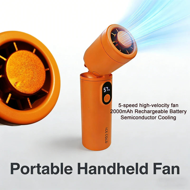 Mini Turbo Fan Ice Cooling Handheld Fan 5 Adjustable Speeds 90° Foldable Refrigeration Blower Fan For Travel Outdoor Use Peaceful Pleasures Health and Wellness