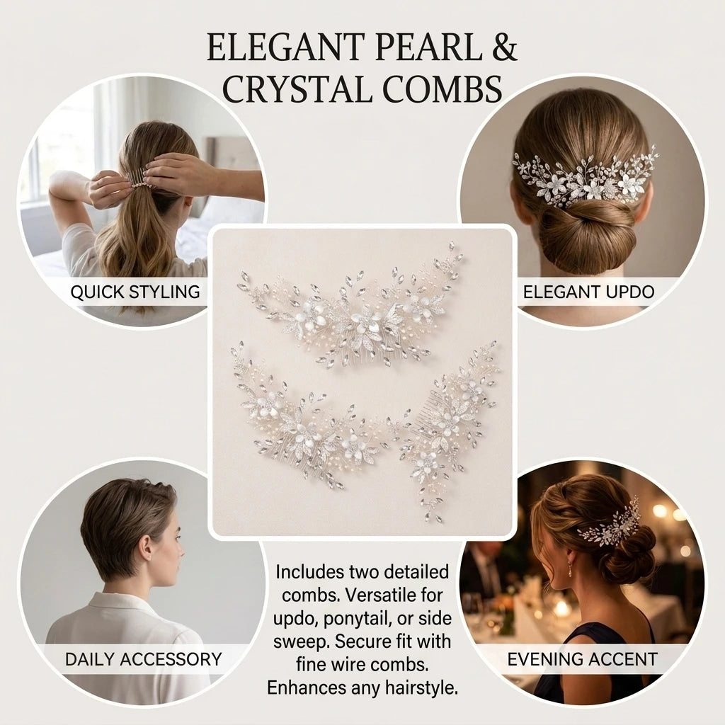 Pearl Hair Combs 2pcs Alloy Elegant Design for Multiple Hairstyles Peaceful Pleasures Health and Wellness