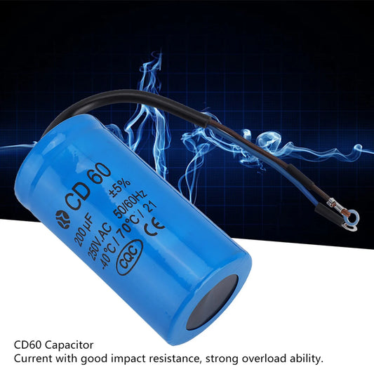 CD60 Capacitor CD60 Run Capacitor with Wire AC 200uF 50/60Hz for Motor Air Compressor CD60 Motor Capacitor Motor Capacitor Peaceful Pleasures Health and Wellness