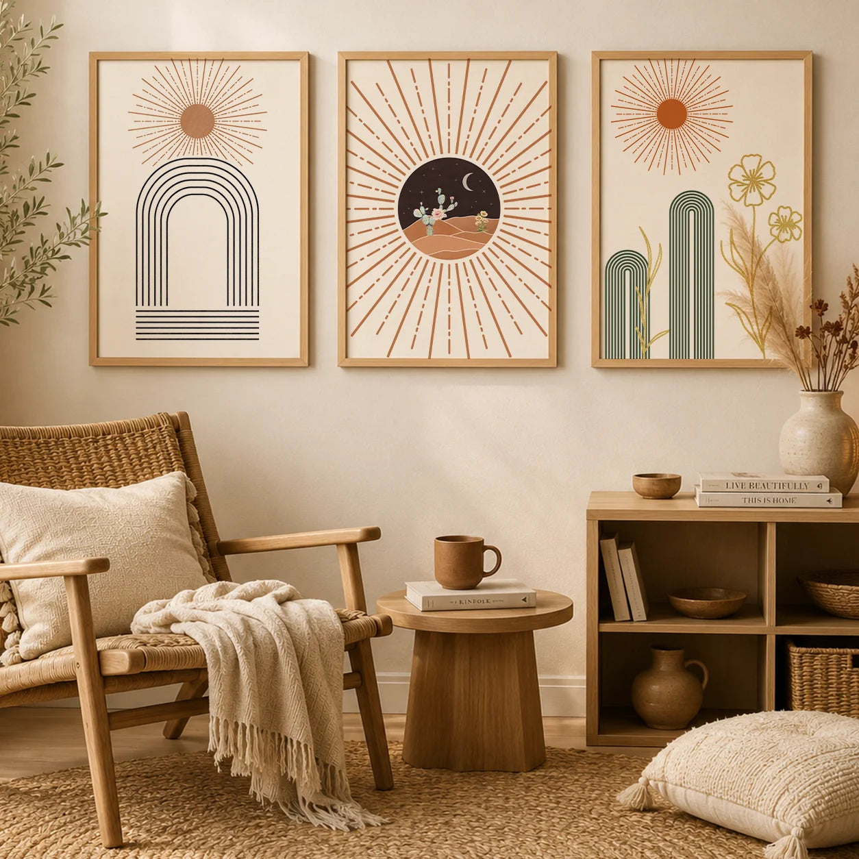 Boho Cactus Canvas Wall Art | Nordic Geometric Desert Print Canvas Wall Art Peaceful Pleasures Health and Wellness
