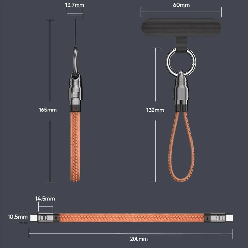 240W PD Fast Charging USB C Cable Portable Keychain Leather Lanyard Phone Charm Cord For iPhone Samsung Laptop Travel Charger Peaceful Pleasures Health and Wellness