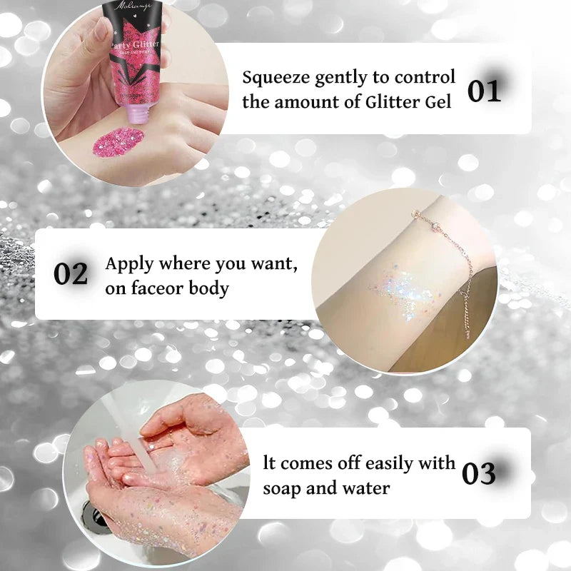 Multicolor Body Glitter – Waterproof & Sweat-Resistant Makeup