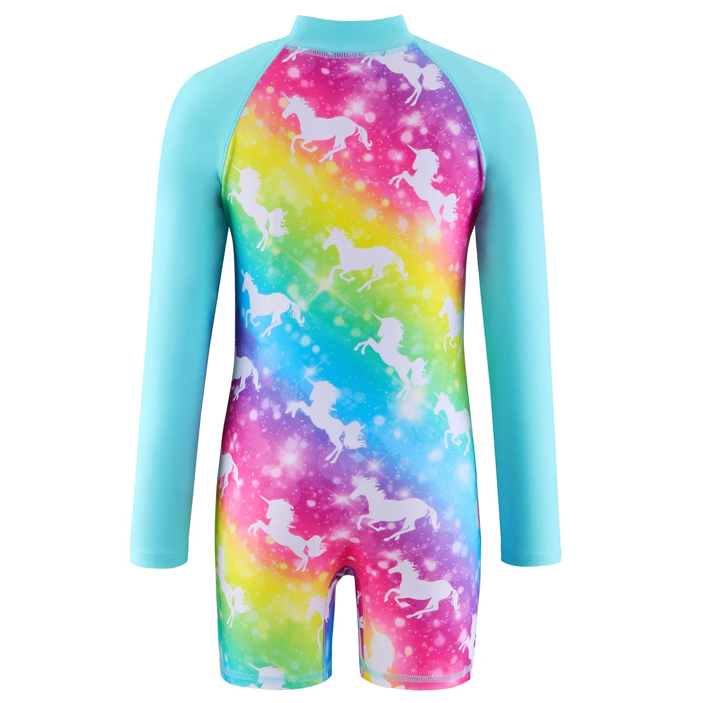 Swimsuit Children's summer mermaid girls one-piece Long Sleeve Swimming Beach Wear Kids Children Sports quick drying swimsuit Peaceful Pleasures Health and Wellness rainbow 140(7-8Y)