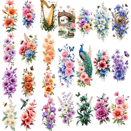 9-Pack Floral Temporary Tattoos – Rose, Lily & Harp Designs Temporary Tattoo Set Oasis Select