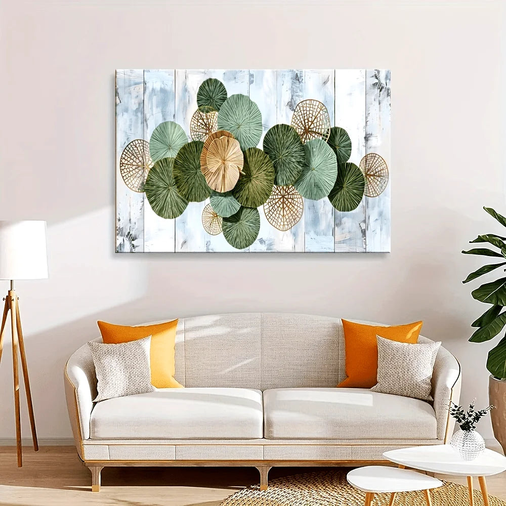 Green Golden Vintage Abstract Canvas Wall Art | Unframed Poster Canvas Wall Art Peaceful Pleasures Health and Wellness ZLH5004 50x70cm No Frame