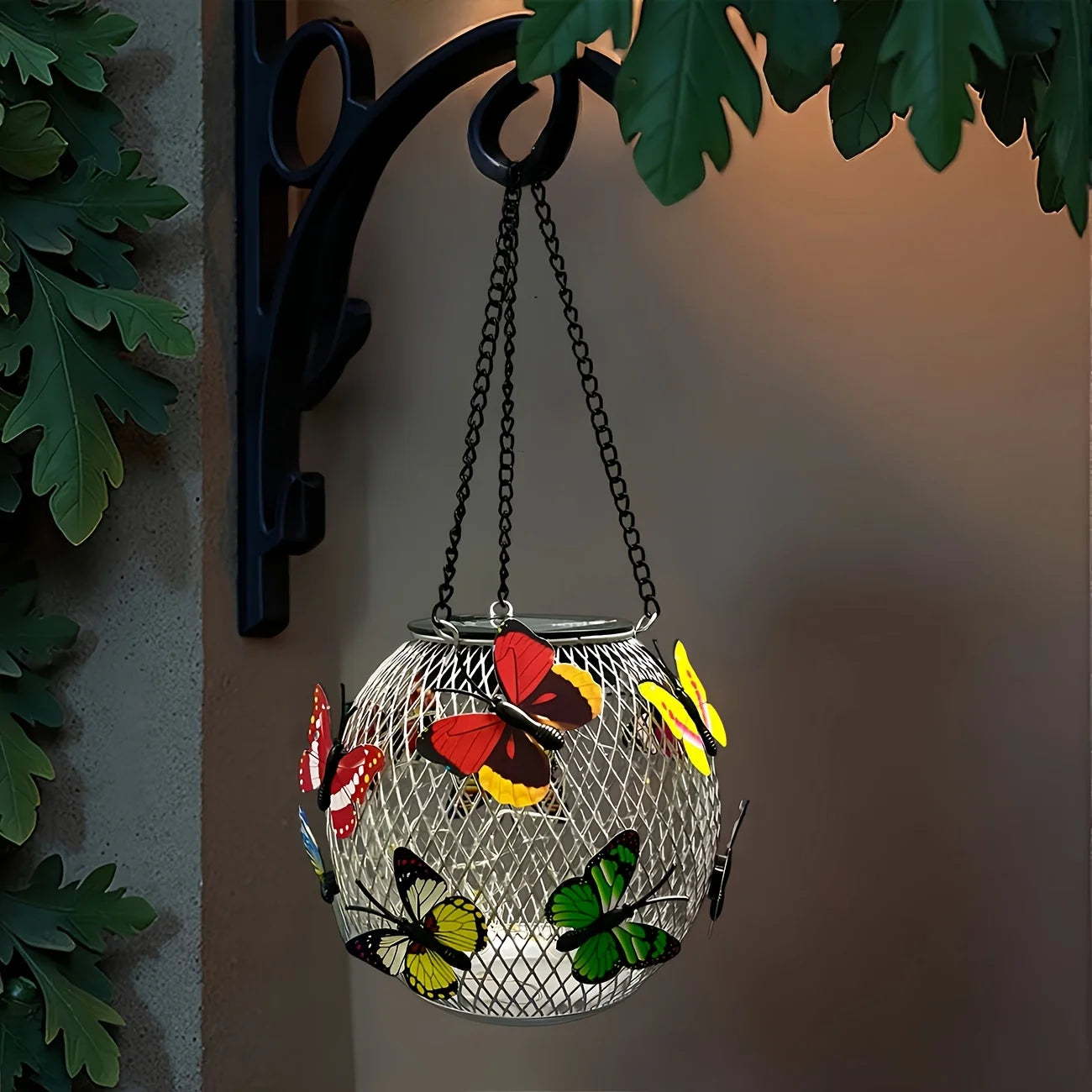 Solar Powered Hanging Lantern Metal Mesh LED Light Waterproof Outdoor Garden Yard Patio Decor Warm White/Butterfly Night Lamp Peaceful Pleasures Health and Wellness 1pc M