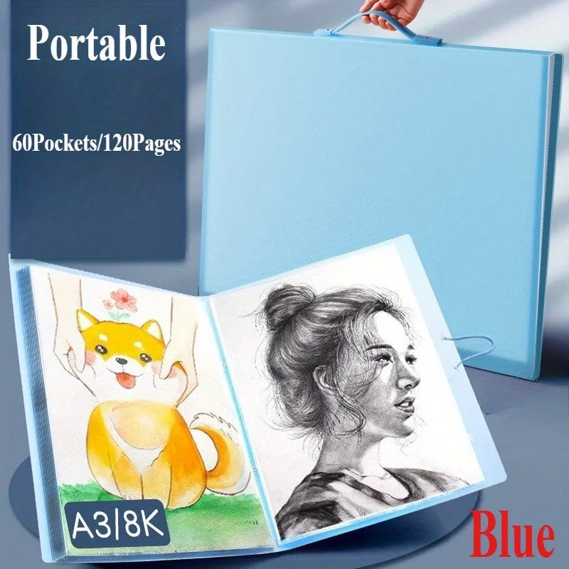 A3 Art Portfolio Book 60 Pockets 120-Page with Handle