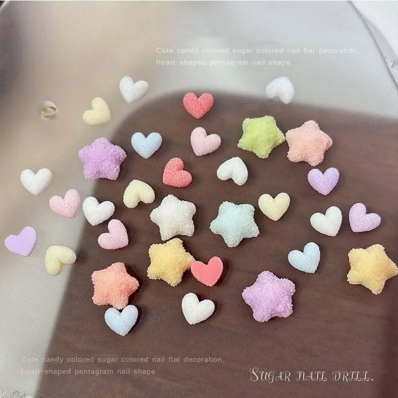 3D Frosted Heart & Star Nail Charms | 30pc Candy Resin Set