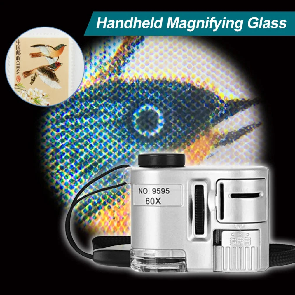 60X Pocket Magnifier Loupe with LED & UV Light | Jeweler Tool