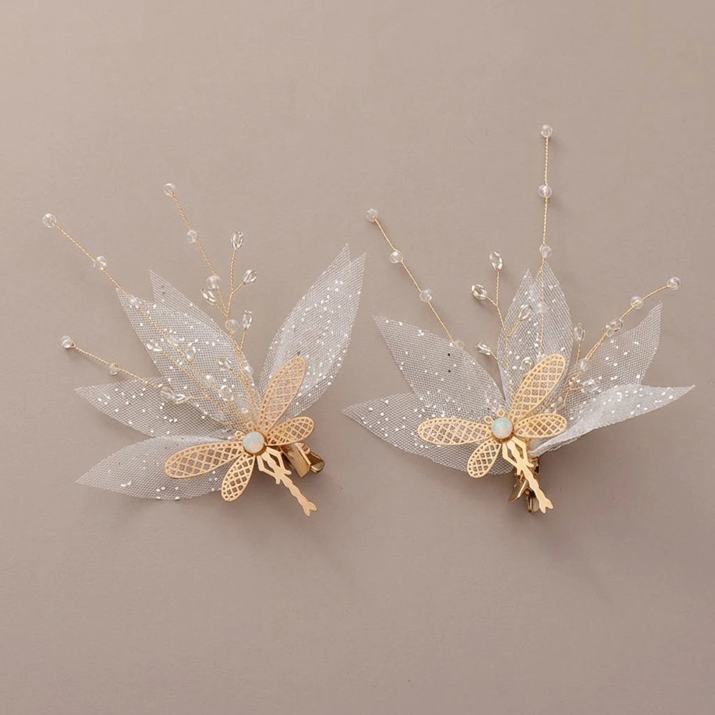 Crystal Butterfly Hair Clips Pair Alloy Mesh Rhinestone Design For Wedding Party Daily Use Peaceful Pleasures Health and Wellness
