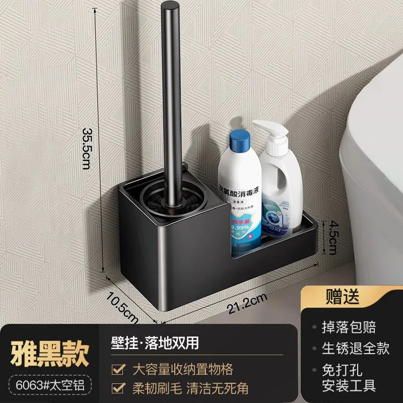 No-Drill Toilet Brush with Wall-Mounted Shelf | Bathroom Set