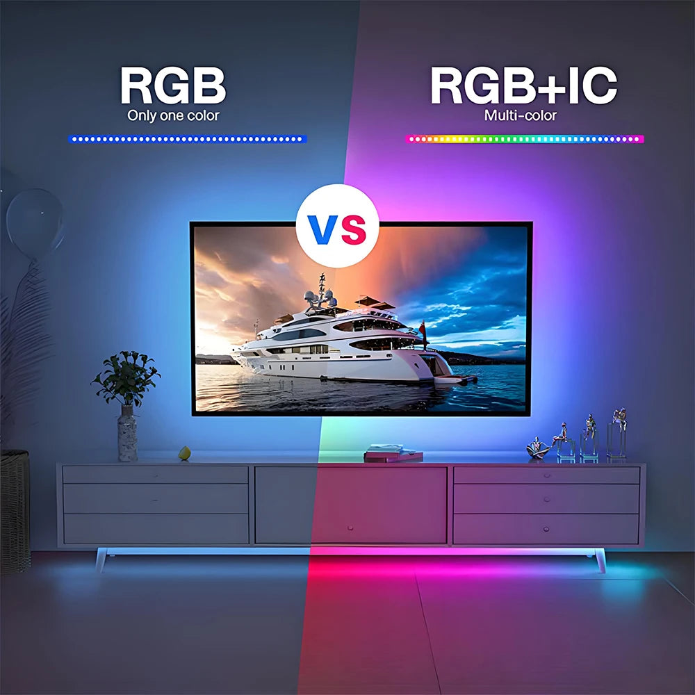 WS2812B RGBIC LED Strip Lights 1–20M | Music Sync App Remote