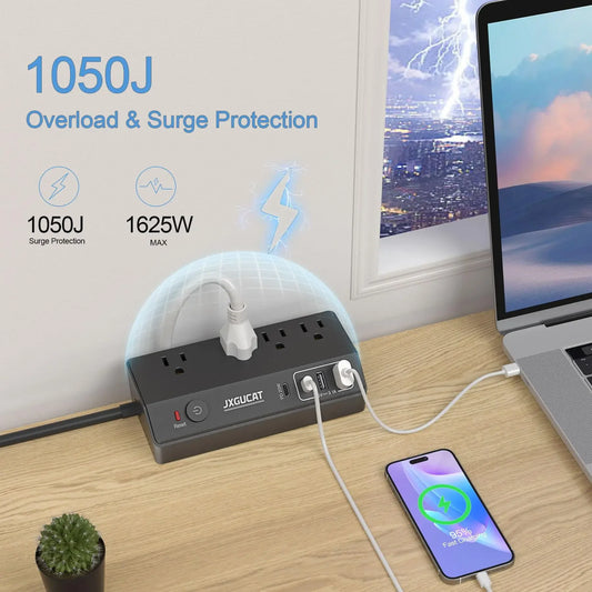PASSUS 1625W Desk Clip Power Strip with PD20W USB-C Charging Peaceful Pleasures Health and Wellness black 4 110-250V|United States