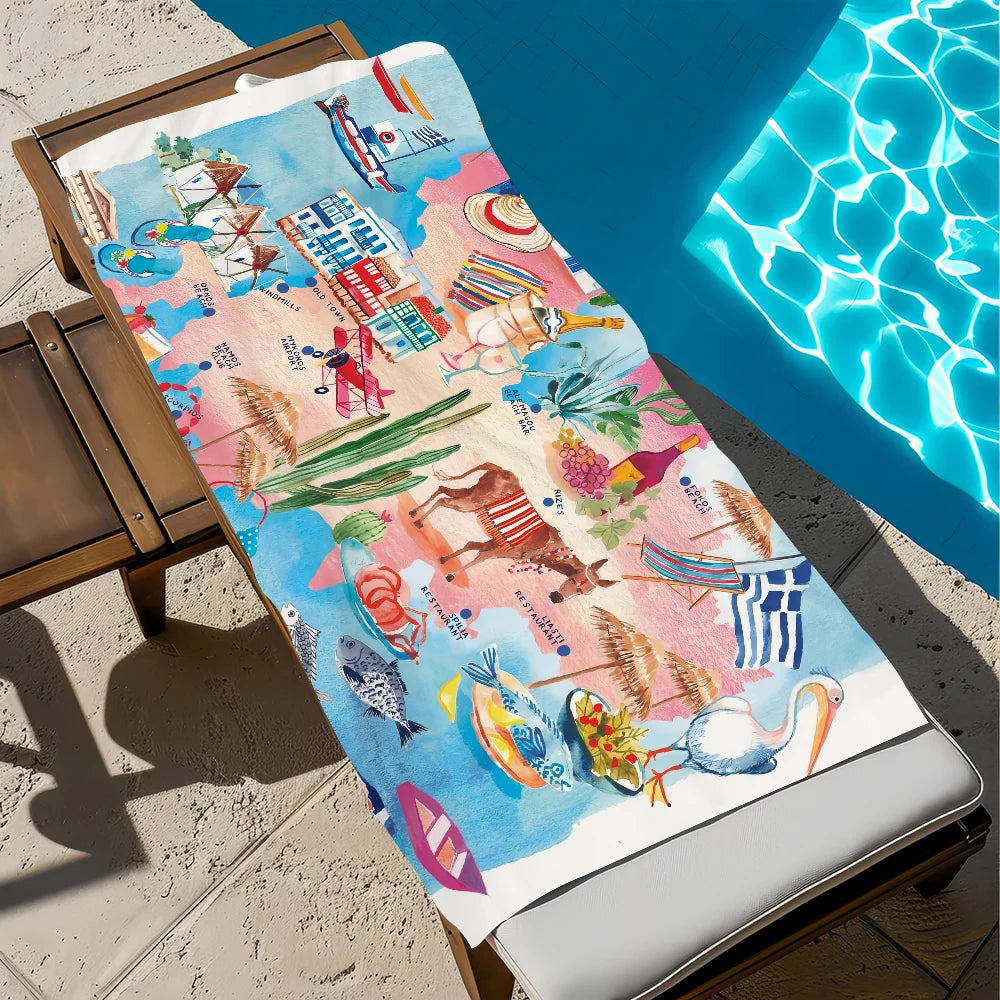 Map of Athens Quick-Dry Beach Towel | Travel, Pool & Gym Quick-Dry Beach Towel Peaceful Pleasures Health and Wellness z6 STJ70x140CM