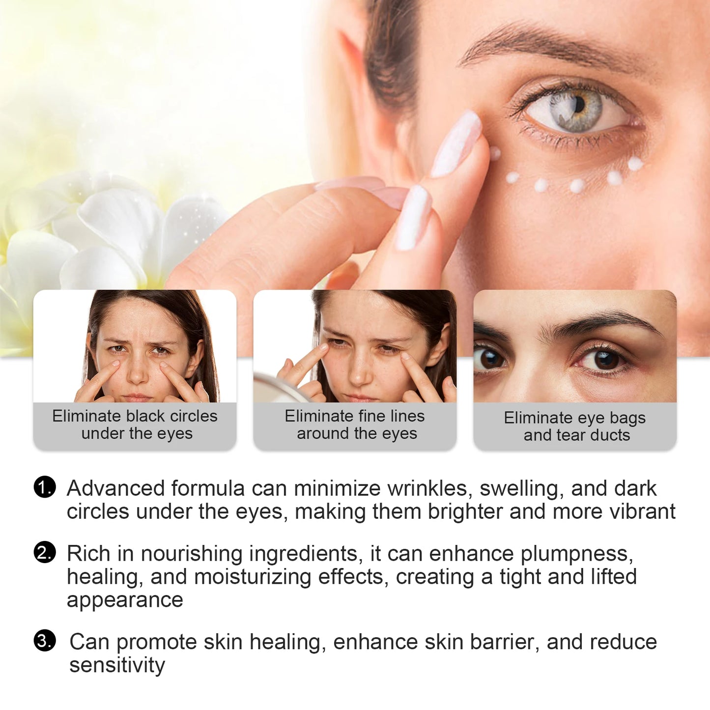 Peptide Repair Lifting Eye Cream Removal Eyes Bags Firming Relieve Eye Fatigue Eliminate Edema Brighten Fade Dark Circles Serum Peaceful Pleasures Health and Wellness