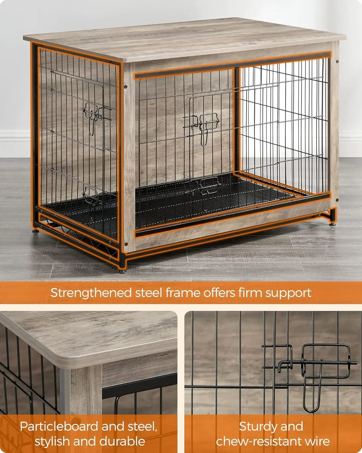 38.6" Indoor Dog Crate Furniture, XL Pet Kennel for Large Medium Dogs up to 70 lb with Removable Tray and Double Doors Peaceful Pleasures Health and Wellness