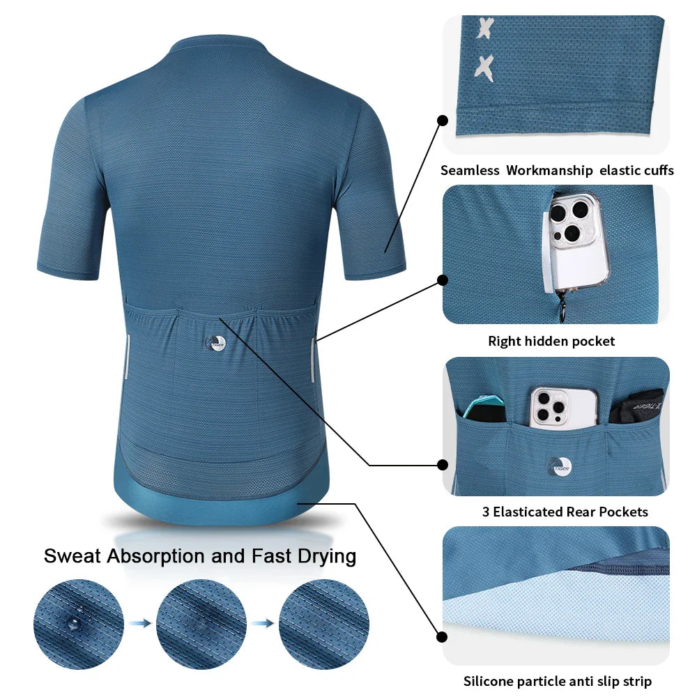 X-TIGER Men's Short Sleeve Cycling Jersey | Full Zip & Pockets