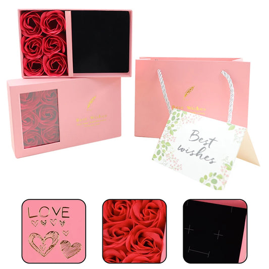 Window Opening Jewelry Box Romantic 6 Rose Pendants Ring Bracelet Valentine's Day Eternal Flower Jewelry Gift Packaging Box Bag Peaceful Pleasures Health and Wellness