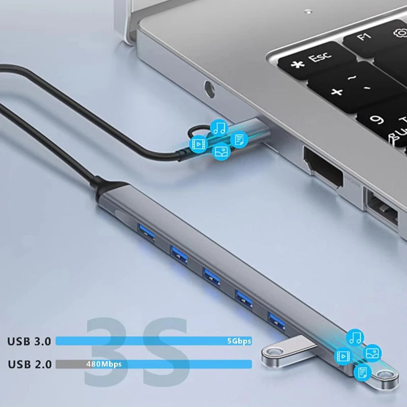 USB+Type C 7 Ports USB 3.0 HUB Expander High Speed OTG Adapter Docking Station For PC Macbook Laptop Hard Drive Mouse Keyboard Peaceful Pleasures Health and Wellness