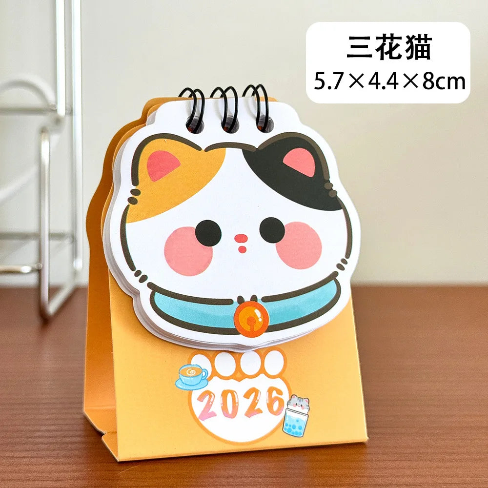 Cute 2026 Mini Desk Calendar Cartoon Cat Daily Organization Desktop Calendar Coil Planner To Do List Coil Calendar School مكاتب Peaceful Pleasures Health and Wellness Three-flower cat