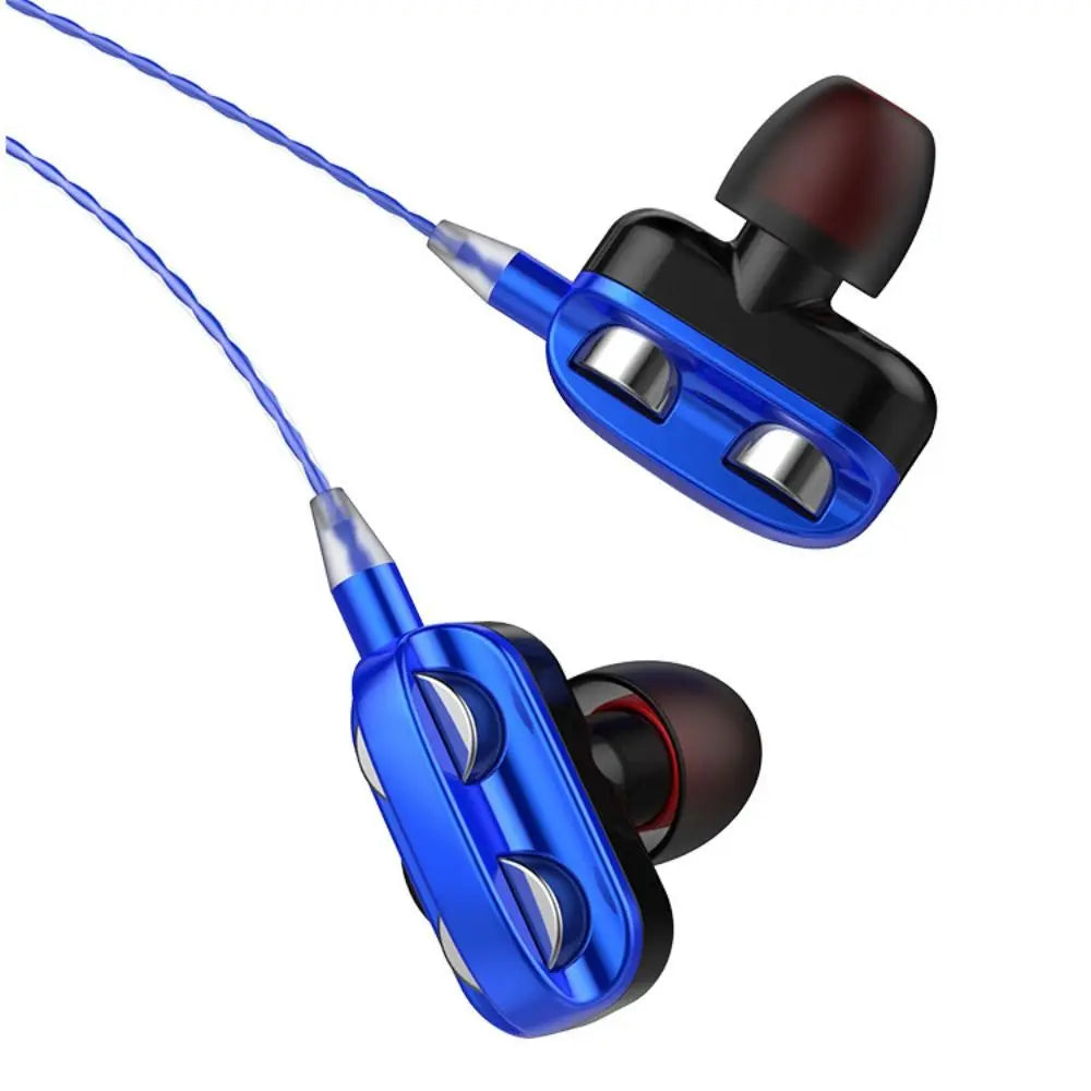 Double Dynamic Coil In Ear Type Stereo Earphones Plug-Type 3.5mm Earphone Bass Earbuds Wired Headset Wired Headphone Peaceful Pleasures Health and Wellness blue