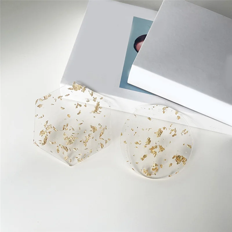 A36T-Gold Foil Acrylic Coasters Set Of 6 For Drinks Nordic Style Tea Coaster Coffee Cup Insulation Pad For Bowls,9.5X10.8Cm Dura Peaceful Pleasures Health and Wellness As Shown 9.5 X 10.8C