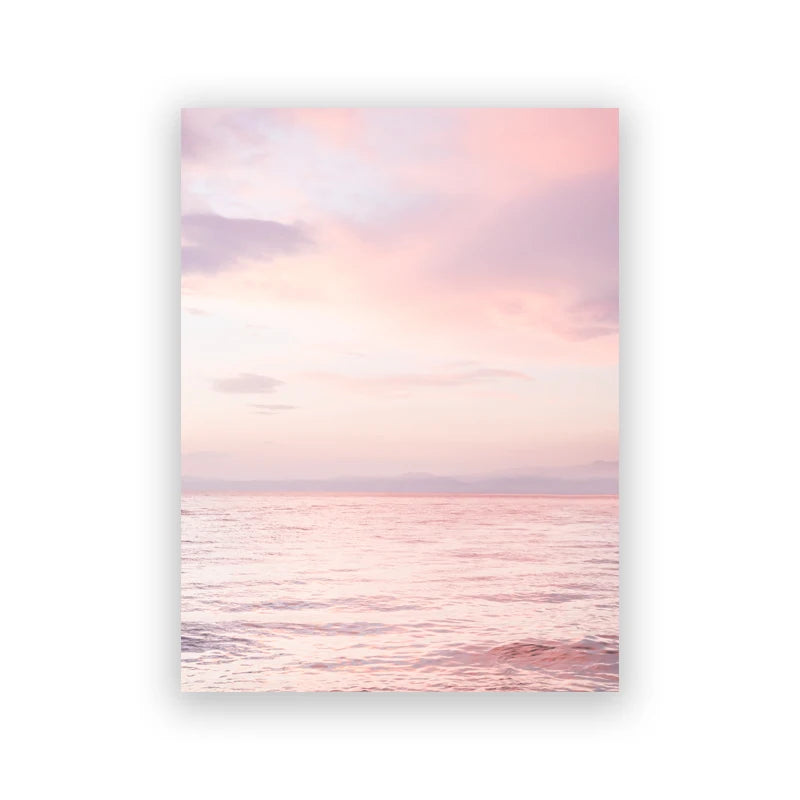 Blush Pink Beach Sunset Photography Posters and Prints Pastel Clouds Ocean Canvas Painting Wall Art Picture Bedroom Home Deco Peaceful Pleasures Health and Wellness PB3637 20x30cm Unframed