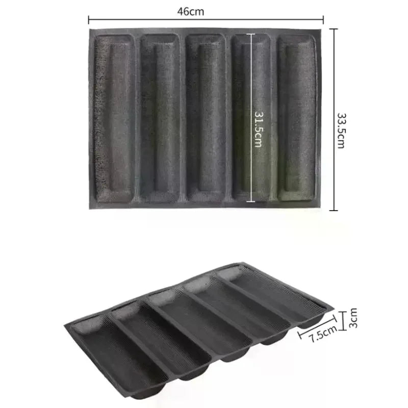 5-Cavity Silicone French Bread Baguette Pan | Nonstick Tray