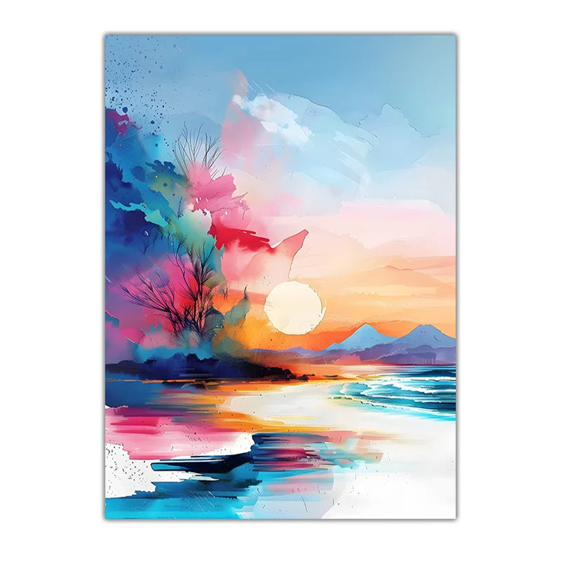 Watercolor Coastal Canvas Wall Art | Modern Landscape Poster Print Canvas Wall Art Print Peaceful Pleasures Health and Wellness 05 40x50cm No Frame China Mainland