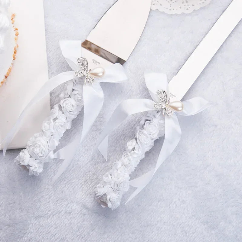 European Knife and Fork Set Gift Cake Knife and Spatula Diamond Bow Design Luxurious Wedding Souvenir Peaceful Pleasures Health and Wellness