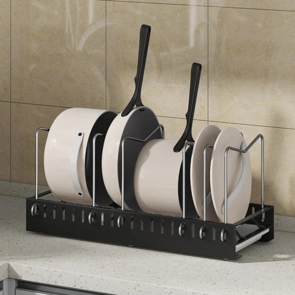 Metal Storage Rack In The Cabinet Pot Cover Under The Sink Pull-out Pot Rack Chopping Board Separate Storage Holders Kitchen Peaceful Pleasures Health and Wellness style B