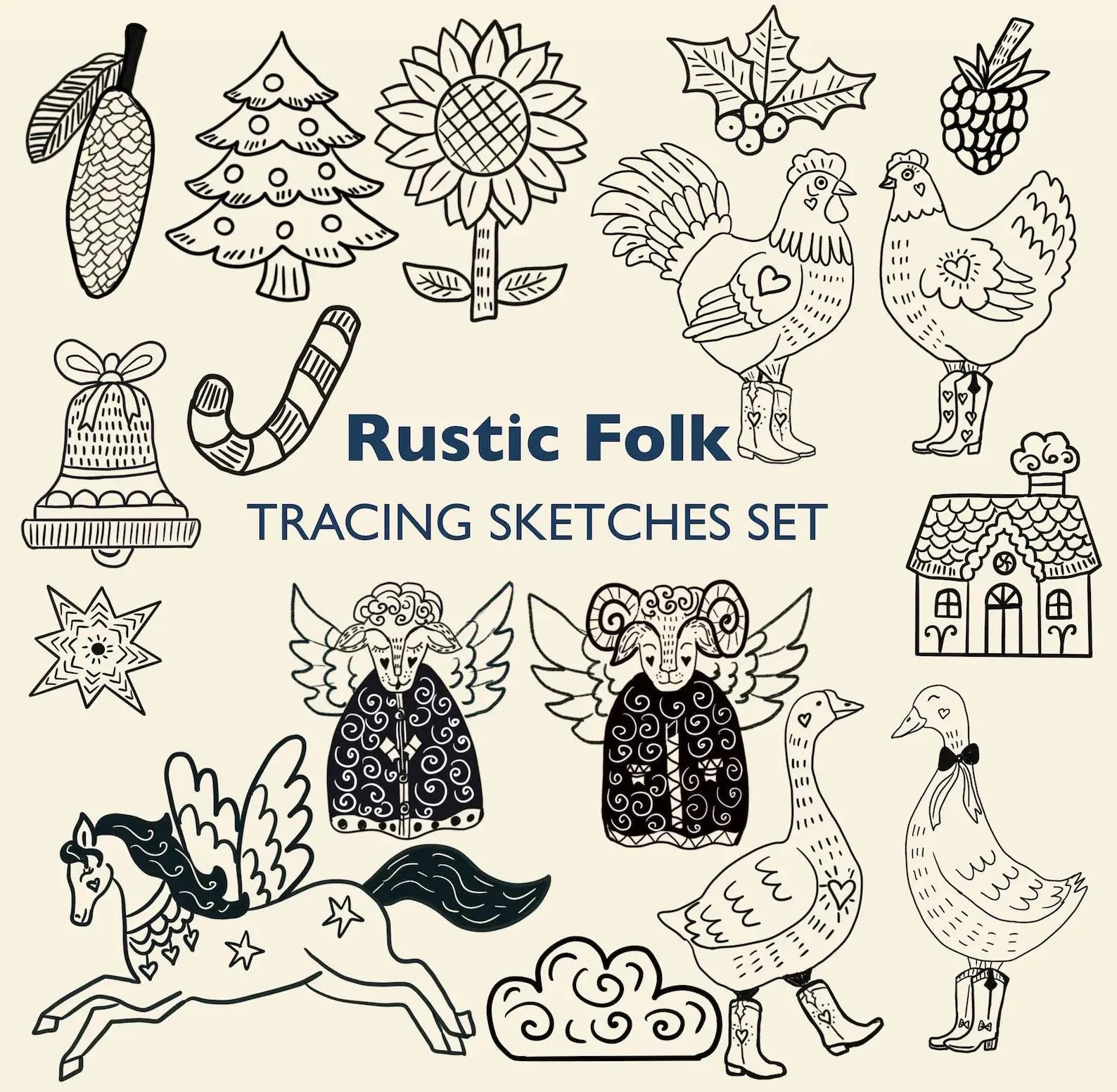 Rustic Farm Embossing Templates – Folk Animal Tracing Set – DIY Foil Art Kit for Stencils, Ornaments & Metal/Paper Projects Peaceful Pleasures Health and Wellness