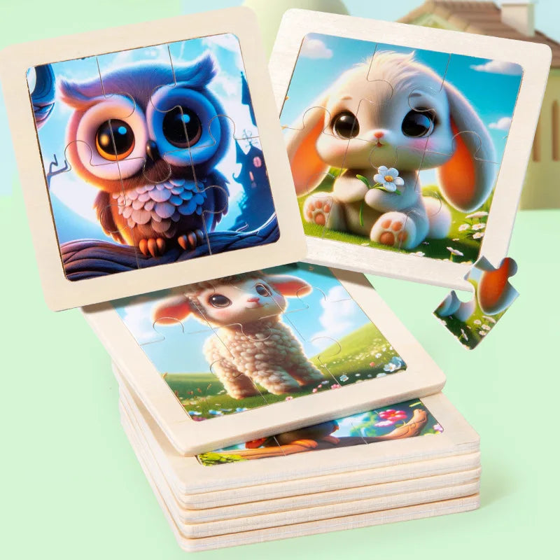 Bview Art Wooden Jigsaw Puzzles Kids Cartoon Animal Board Educational