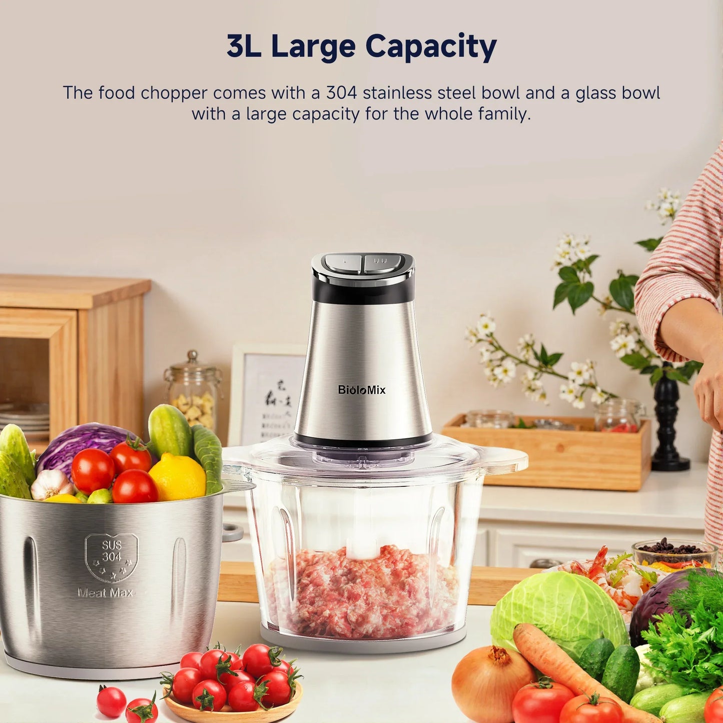 BioloMix Mini Electric Food Chopper 300W – Dual Bowl Food Chopper Peaceful Pleasures Health and Wellness