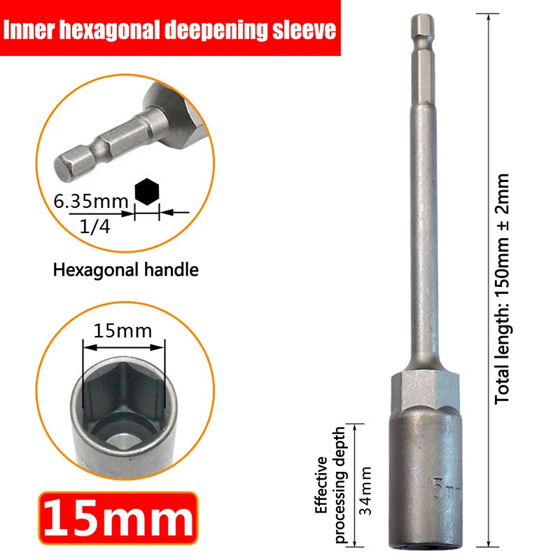 Hex Drill Socket Bit 5.5–19mm | 150mm Extension Bar