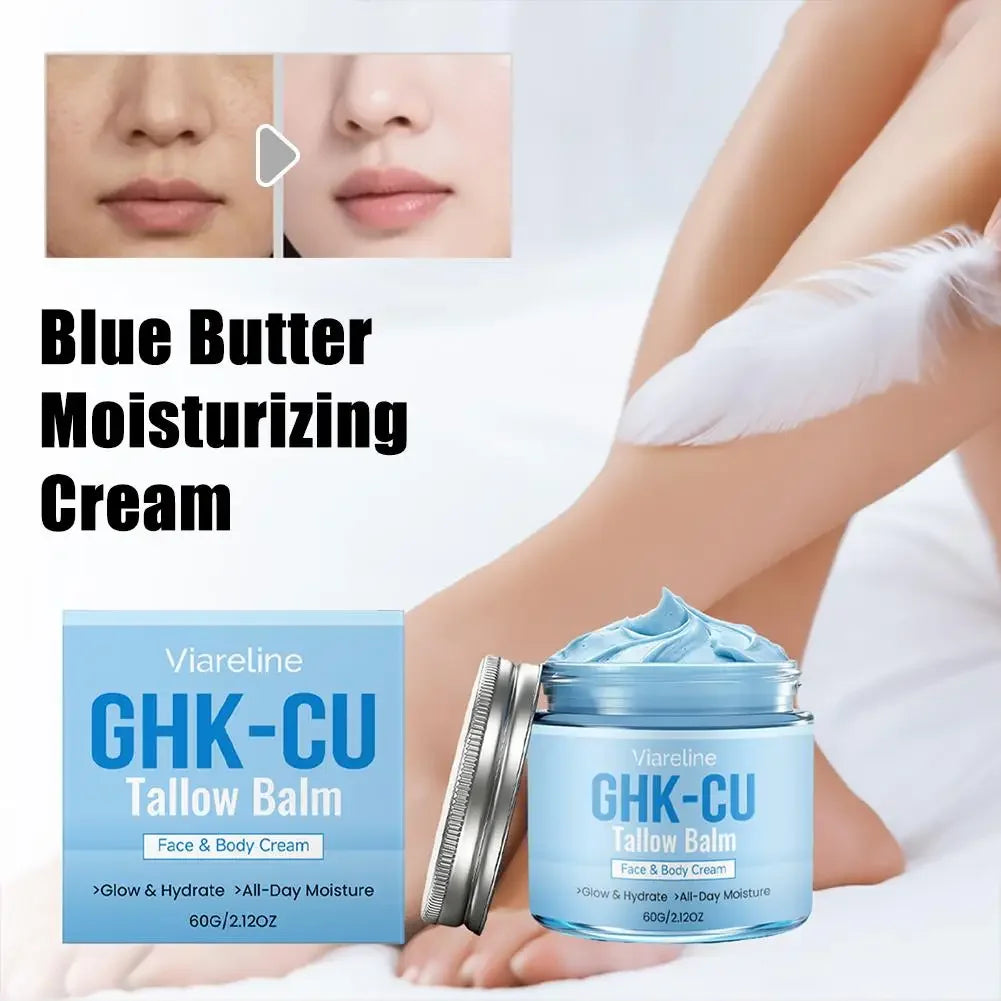 Natural GHK-CU Copper Peptide Tallow Balm Blue Cream - Brighten Hydrating Face & Body Moisturizer, for Dry Sensitive Mature Skin Peaceful Pleasures Health and Wellness