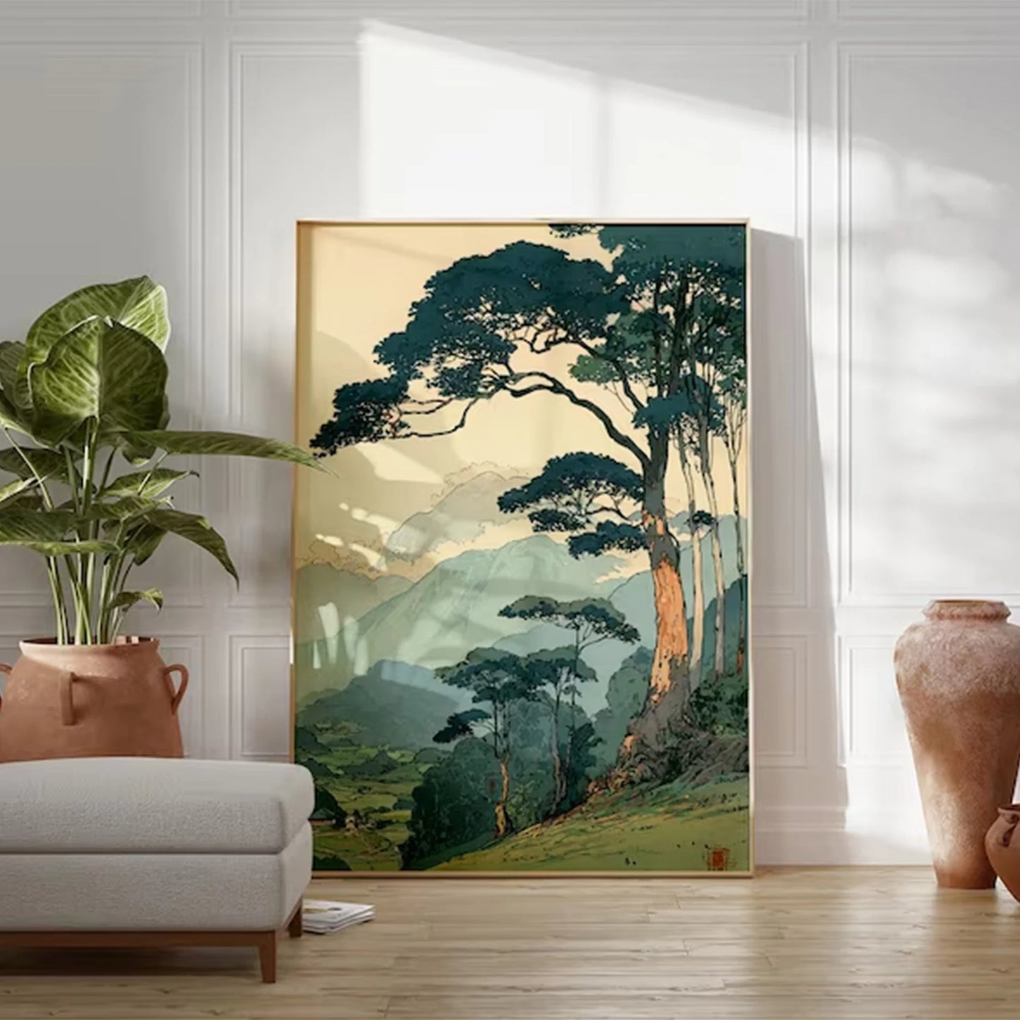 Retro Japanese Forest Mountain Canvas Wall Art Print Poster