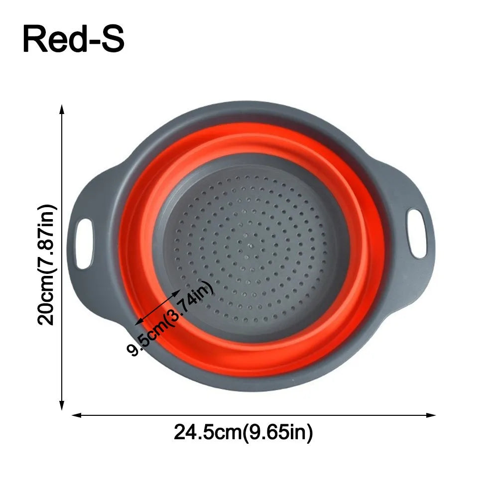 Silicone Folding Drainer Basket Drain Device Multifunctional Fruit Vegetable Washing Basket Food Grade Collapsible Colander Peaceful Pleasures Health and Wellness Red-S