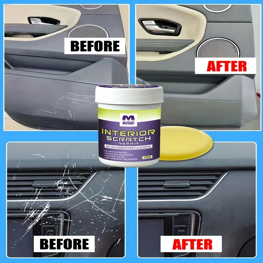 Car Interior Scratch Repair Cream – Natural, Low Odor + Sponge