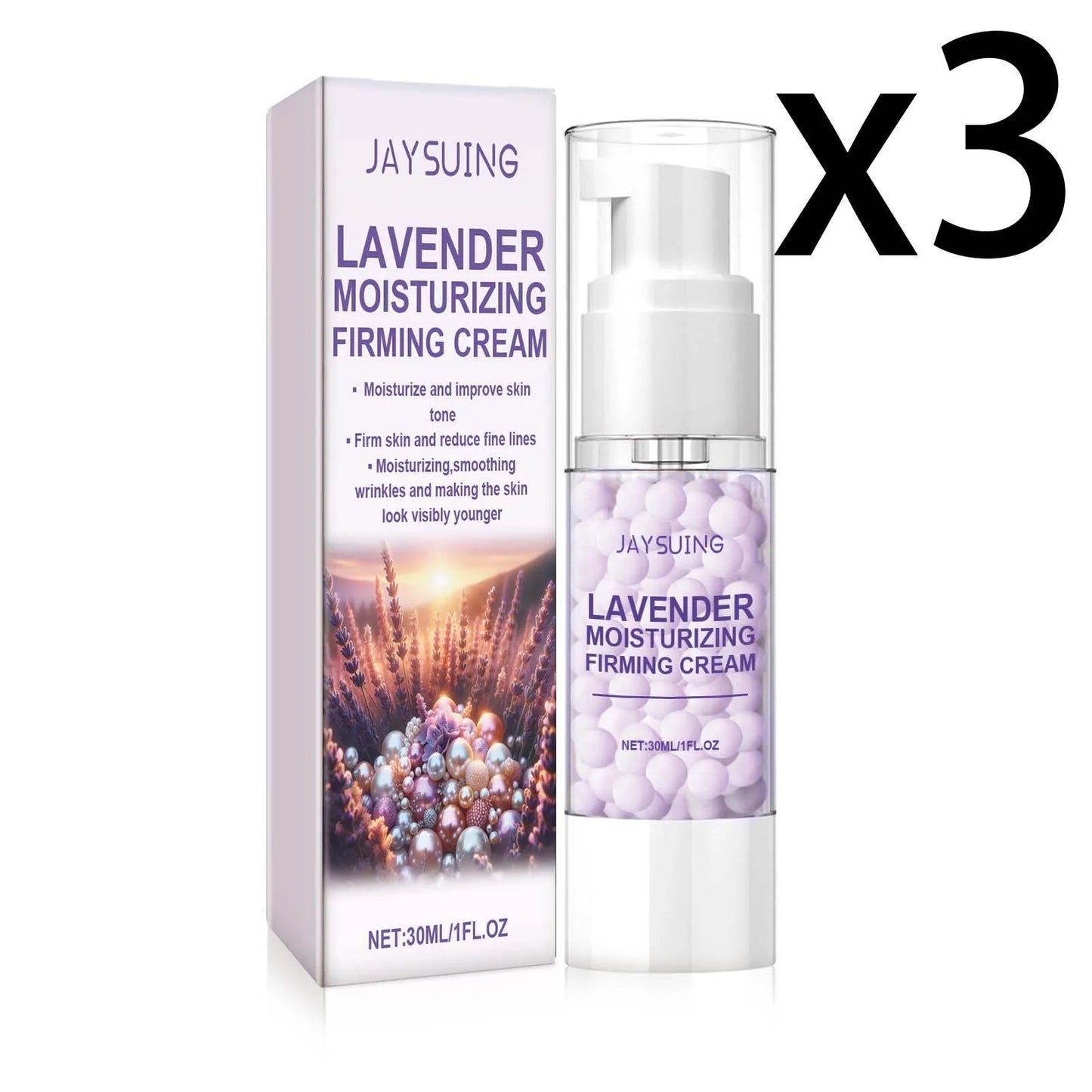 Pearl Face Cream Moisturize Brighten Reduce Fine Lines Increase Skin Elasticity Relieve Dullness Lavender Hyaluronic Acid Cream Peaceful Pleasures Health and Wellness 3x30ml 30ml