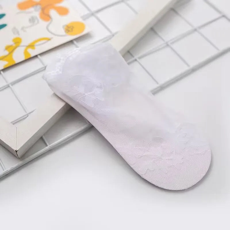 Women's Lace Embroidered Invisible Boat Socks – 5 Pairs Women's Boat Socks Peaceful Pleasures Health and Wellness 5 Pairs White One Size