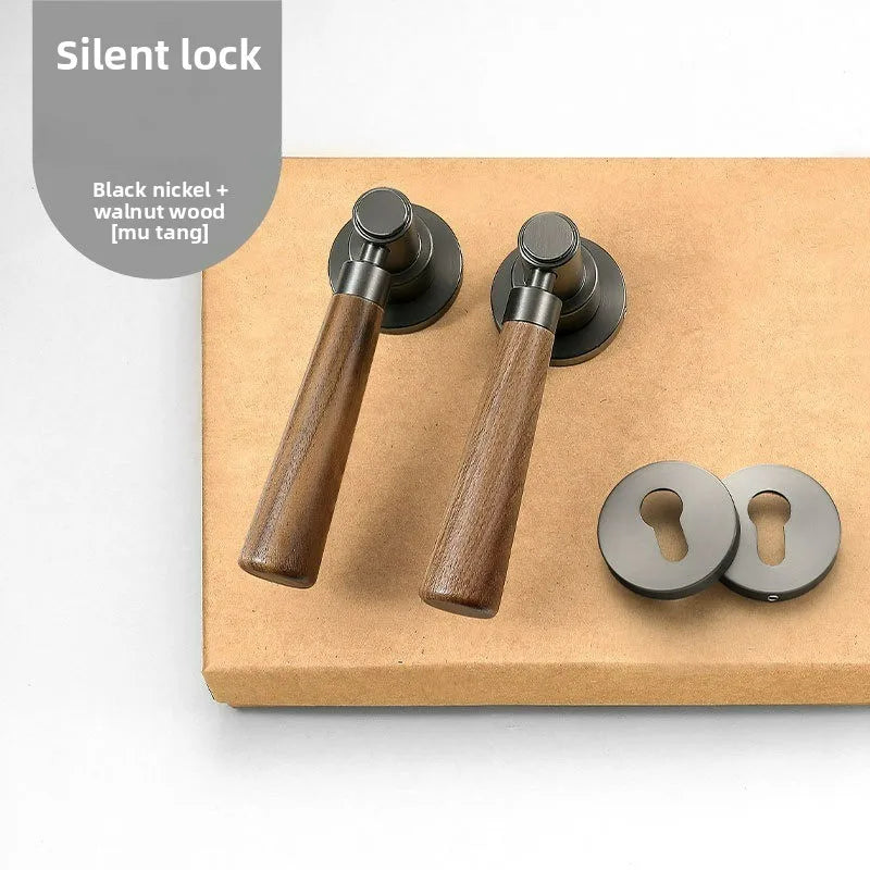 Retro Wooden Door Handle Lock | Silent Magnetic Split Lock