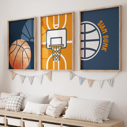 Cartoon Basketball Court Canvas Wall Art | Kids Room Decor Canvas Wall Art Print Peaceful Pleasures Health and Wellness GP037-3pcs 30x40cm Unframed