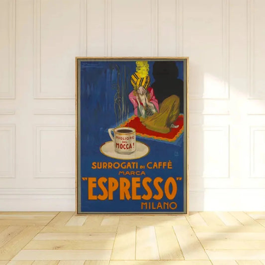 Retro Italian Espresso Canvas Wall Art | Vintage Coffee Poster Canvas Wall Art Peaceful Pleasures Health and Wellness G5234 21x30cm Wood Framed