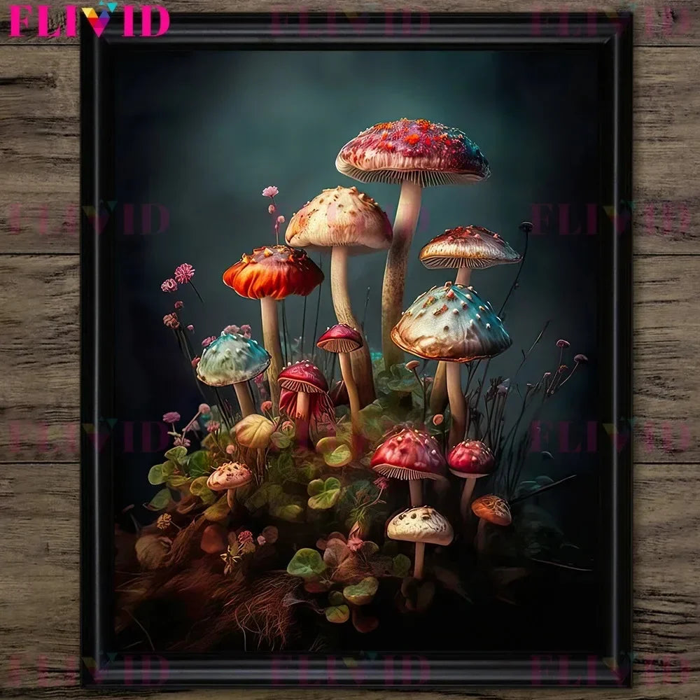 Dark Botanical Gothic Mushroom & Roses Canvas Wall Print