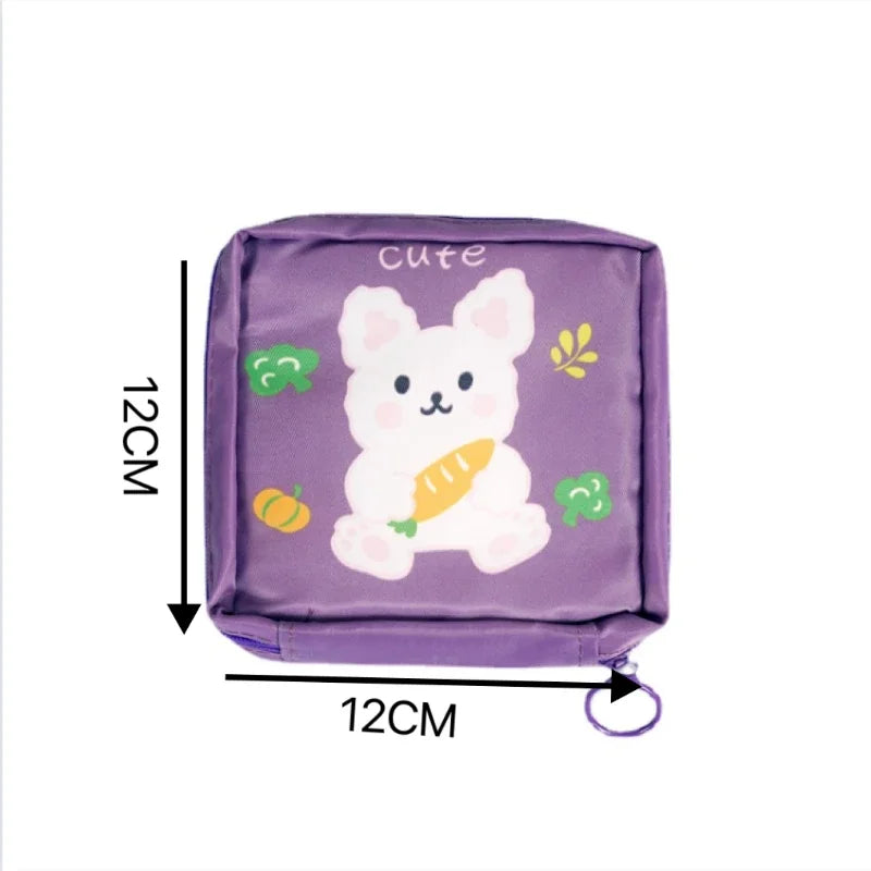 Women Sanitary Napkin Tampon Storage Bag Cartoon Pattern Portable Waterproof Organizer Pouch Napkin Bag Ladies Makeup Small Bag Peaceful Pleasures Health and Wellness